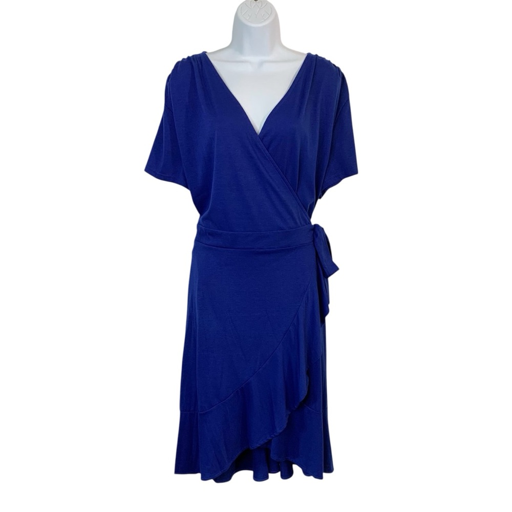 NEMIDOR Blue Ruffle Hem Wrap Dress Sz 22